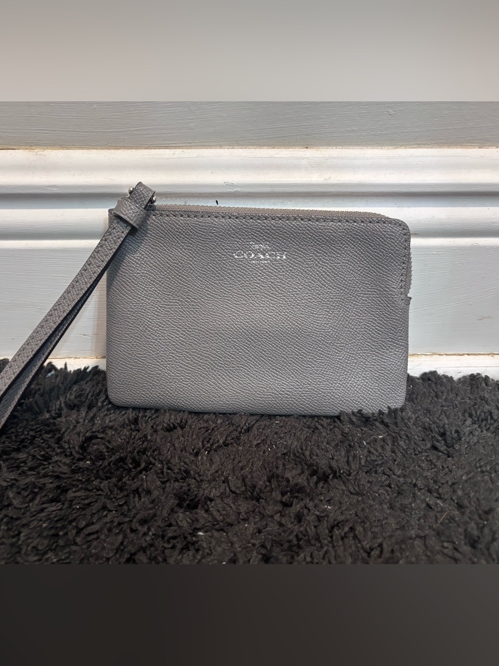 COACH Corner Zip Wristlet Gray Crossgrain Leather Wallet